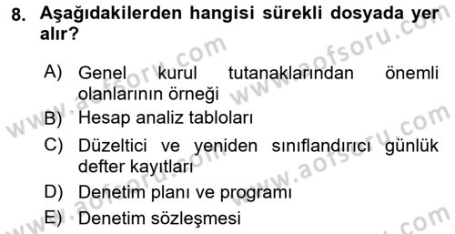 Muhasebe Denetimi Dersi 2022 - 2023 Yılı (Vize) Ara Sınav Soruları 8. Soru