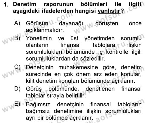 Muhasebe Denetimi Dersi 2022 - 2023 Yılı (Final) Dönem Sonu Sınav Soruları 1. Soru