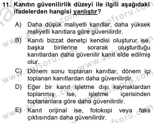 Muhasebe Denetimi Dersi 2022 - 2023 Yılı (Final) Dönem Sonu Sınav Soruları 11. Soru