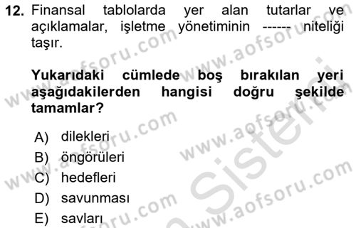 Muhasebe Denetimi Dersi 2022 - 2023 Yılı (Final) Dönem Sonu Sınav Soruları 12. Soru