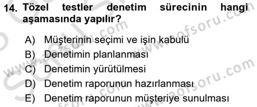 Muhasebe Denetimi Dersi 2022 - 2023 Yılı (Final) Dönem Sonu Sınav Soruları 14. Soru