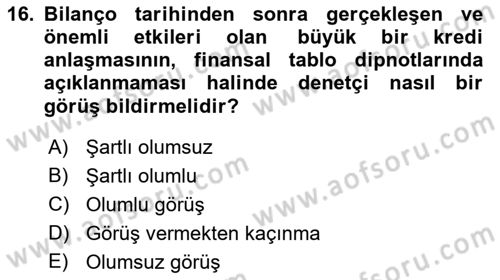 Muhasebe Denetimi Dersi 2022 - 2023 Yılı (Final) Dönem Sonu Sınav Soruları 16. Soru