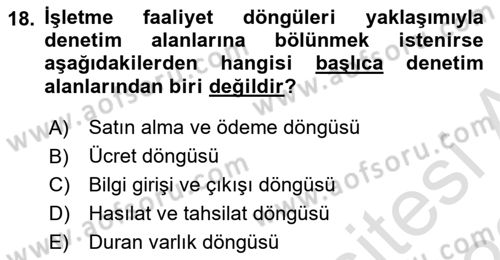 Muhasebe Denetimi Dersi 2022 - 2023 Yılı (Final) Dönem Sonu Sınav Soruları 18. Soru