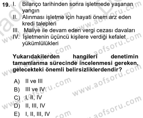 Muhasebe Denetimi Dersi 2022 - 2023 Yılı (Final) Dönem Sonu Sınav Soruları 19. Soru