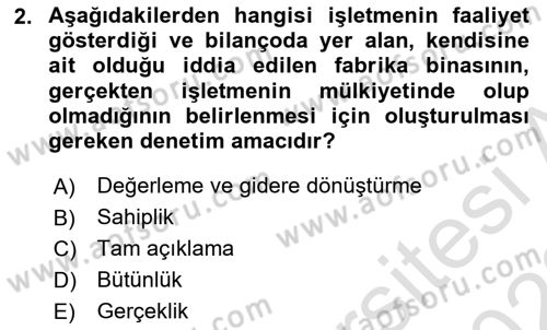 Muhasebe Denetimi Dersi 2022 - 2023 Yılı (Final) Dönem Sonu Sınav Soruları 2. Soru