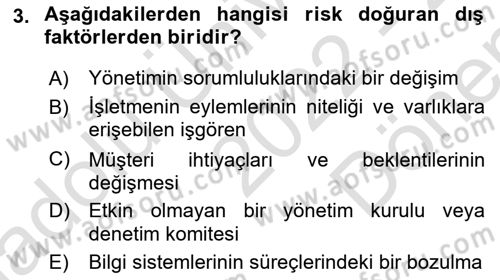 Muhasebe Denetimi Dersi 2022 - 2023 Yılı (Final) Dönem Sonu Sınav Soruları 3. Soru