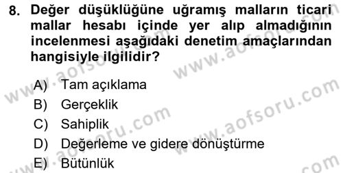 Muhasebe Denetimi Dersi 2022 - 2023 Yılı (Final) Dönem Sonu Sınav Soruları 8. Soru