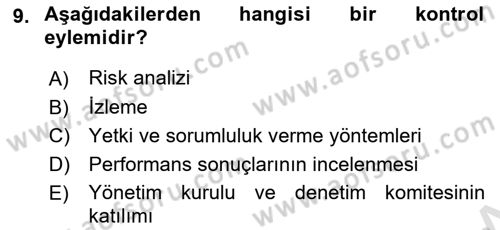 Muhasebe Denetimi Dersi 2022 - 2023 Yılı (Final) Dönem Sonu Sınav Soruları 9. Soru