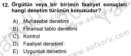 Muhasebe Denetimi Dersi 2022 - 2023 Yılı Yaz Okulu Sınav Soruları 12. Soru