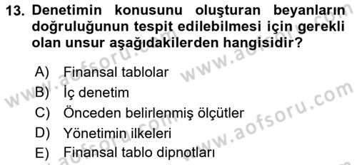 Muhasebe Denetimi Dersi 2022 - 2023 Yılı Yaz Okulu Sınav Soruları 13. Soru