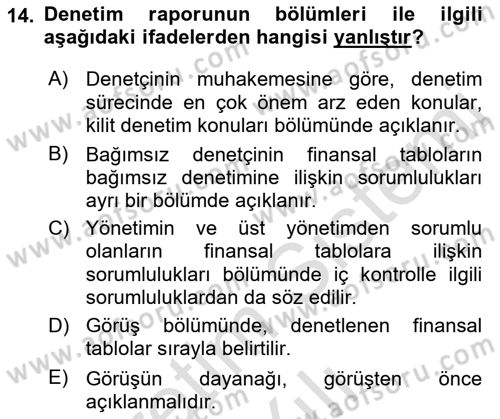 Muhasebe Denetimi Dersi 2022 - 2023 Yılı Yaz Okulu Sınav Soruları 14. Soru