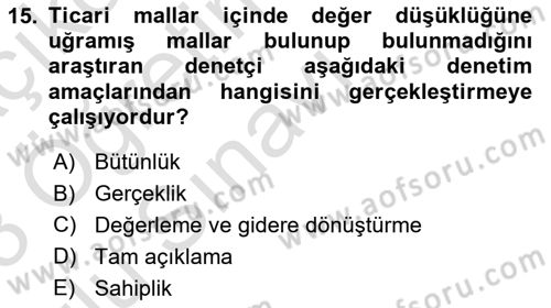 Muhasebe Denetimi Dersi 2022 - 2023 Yılı Yaz Okulu Sınav Soruları 15. Soru