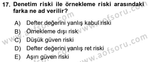 Muhasebe Denetimi Dersi 2022 - 2023 Yılı Yaz Okulu Sınav Soruları 17. Soru