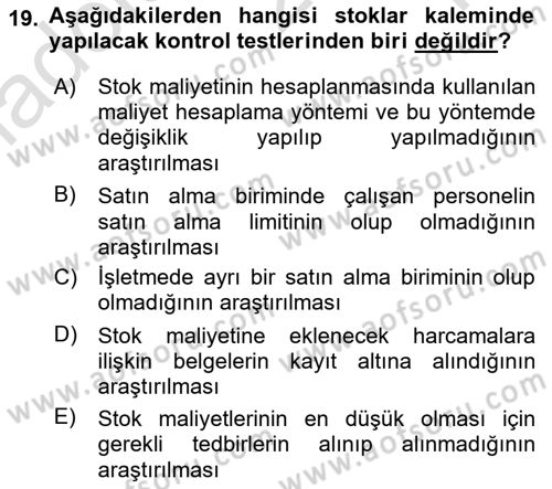 Muhasebe Denetimi Dersi 2022 - 2023 Yılı Yaz Okulu Sınav Soruları 19. Soru