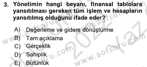 Muhasebe Denetimi Dersi 2022 - 2023 Yılı Yaz Okulu Sınav Soruları 3. Soru