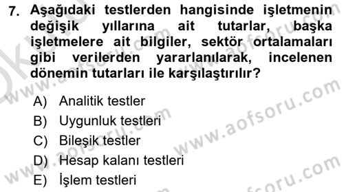 Muhasebe Denetimi Dersi 2022 - 2023 Yılı Yaz Okulu Sınav Soruları 7. Soru