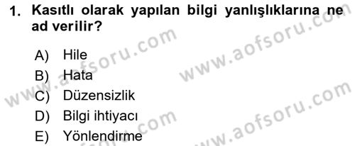 Muhasebe Denetimi Dersi 2023 - 2024 Yılı (Vize) Ara Sınav Soruları 1. Soru