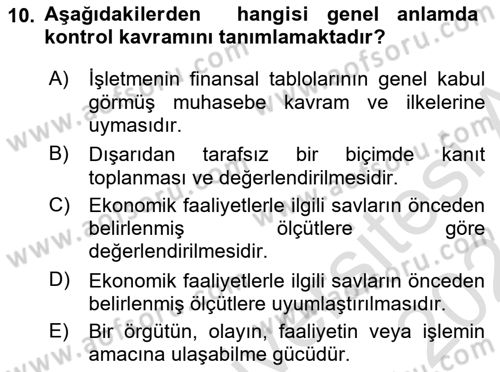 Muhasebe Denetimi Dersi 2023 - 2024 Yılı (Vize) Ara Sınav Soruları 10. Soru