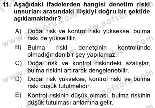 Muhasebe Denetimi Dersi 2023 - 2024 Yılı (Vize) Ara Sınav Soruları 11. Soru