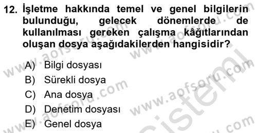 Muhasebe Denetimi Dersi 2023 - 2024 Yılı (Vize) Ara Sınav Soruları 12. Soru