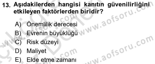 Muhasebe Denetimi Dersi 2023 - 2024 Yılı (Vize) Ara Sınav Soruları 13. Soru