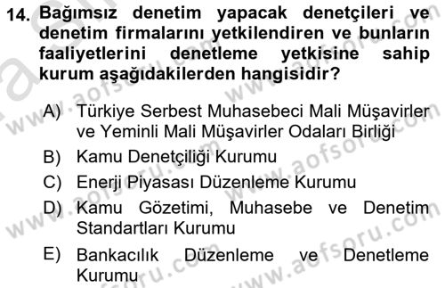 Muhasebe Denetimi Dersi 2023 - 2024 Yılı (Vize) Ara Sınav Soruları 14. Soru