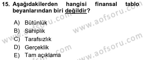 Muhasebe Denetimi Dersi 2023 - 2024 Yılı (Vize) Ara Sınav Soruları 15. Soru