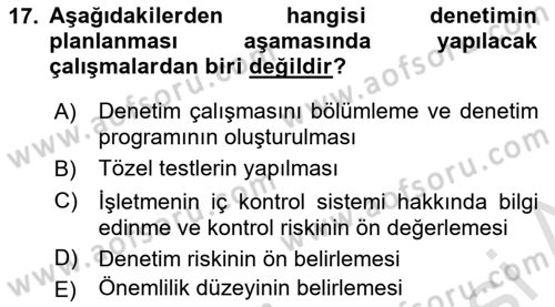 Muhasebe Denetimi Dersi 2023 - 2024 Yılı (Vize) Ara Sınav Soruları 17. Soru