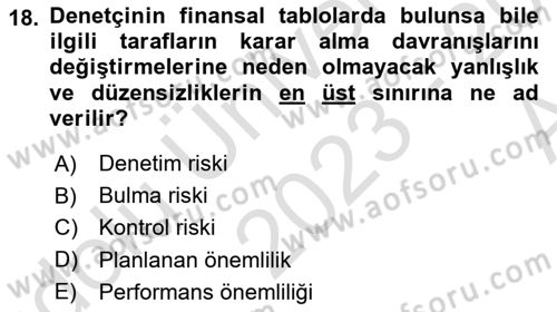 Muhasebe Denetimi Dersi 2023 - 2024 Yılı (Vize) Ara Sınav Soruları 18. Soru
