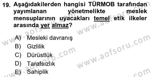 Muhasebe Denetimi Dersi 2023 - 2024 Yılı (Vize) Ara Sınav Soruları 19. Soru
