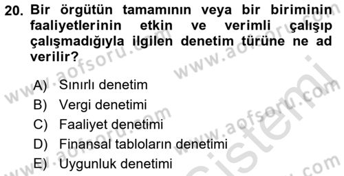 Muhasebe Denetimi Dersi 2023 - 2024 Yılı (Vize) Ara Sınav Soruları 20. Soru