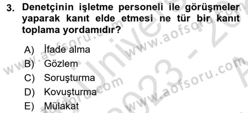 Muhasebe Denetimi Dersi 2023 - 2024 Yılı (Vize) Ara Sınav Soruları 3. Soru