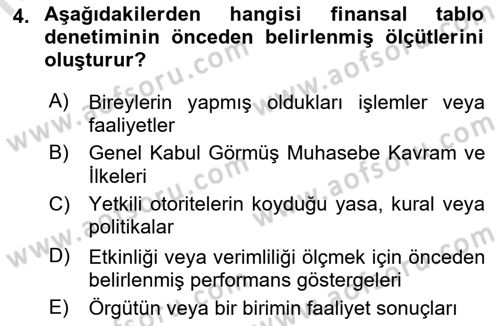 Muhasebe Denetimi Dersi 2023 - 2024 Yılı (Vize) Ara Sınav Soruları 4. Soru