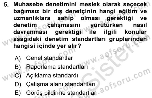 Muhasebe Denetimi Dersi 2023 - 2024 Yılı (Vize) Ara Sınavı 5. Soru