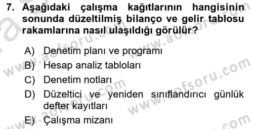Muhasebe Denetimi Dersi 2023 - 2024 Yılı (Vize) Ara Sınav Soruları 7. Soru