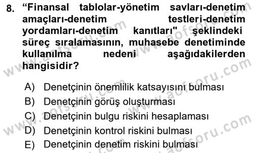 Muhasebe Denetimi Dersi 2023 - 2024 Yılı (Vize) Ara Sınav Soruları 8. Soru