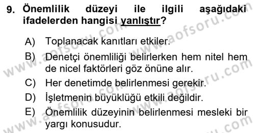 Muhasebe Denetimi Dersi 2023 - 2024 Yılı (Vize) Ara Sınav Soruları 9. Soru