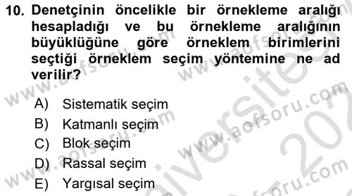 Muhasebe Denetimi Dersi 2023 - 2024 Yılı (Final) Dönem Sonu Sınav Soruları 10. Soru