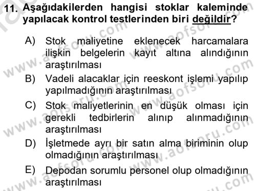 Muhasebe Denetimi Dersi 2023 - 2024 Yılı (Final) Dönem Sonu Sınav Soruları 11. Soru