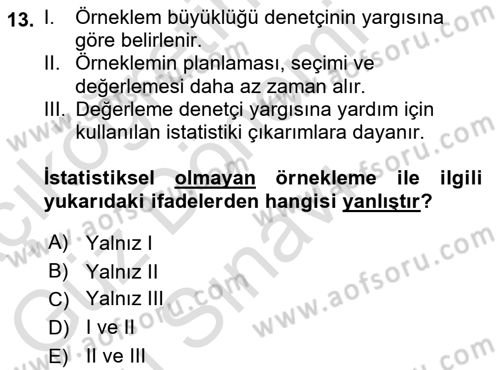 Muhasebe Denetimi Dersi 2023 - 2024 Yılı (Final) Dönem Sonu Sınav Soruları 13. Soru