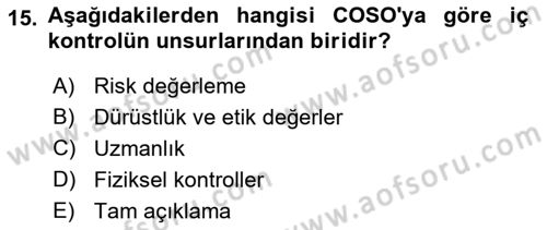 Muhasebe Denetimi Dersi 2023 - 2024 Yılı (Final) Dönem Sonu Sınav Soruları 15. Soru