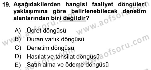 Muhasebe Denetimi Dersi 2023 - 2024 Yılı (Final) Dönem Sonu Sınav Soruları 19. Soru