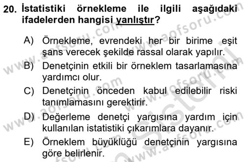 Muhasebe Denetimi Dersi 2023 - 2024 Yılı (Final) Dönem Sonu Sınav Soruları 20. Soru