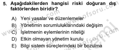 Muhasebe Denetimi Dersi 2023 - 2024 Yılı (Final) Dönem Sonu Sınav Soruları 5. Soru