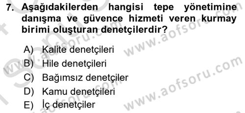 Muhasebe Denetimi Dersi 2023 - 2024 Yılı (Final) Dönem Sonu Sınav Soruları 7. Soru
