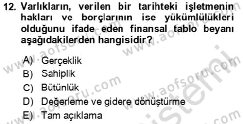 Muhasebe Denetimi Dersi 2023 - 2024 Yılı Yaz Okulu Sınav Soruları 12. Soru
