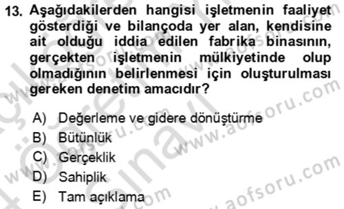 Muhasebe Denetimi Dersi 2023 - 2024 Yılı Yaz Okulu Sınav Soruları 13. Soru