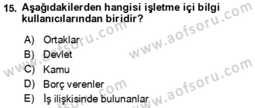 Muhasebe Denetimi Dersi 2023 - 2024 Yılı Yaz Okulu Sınav Soruları 15. Soru