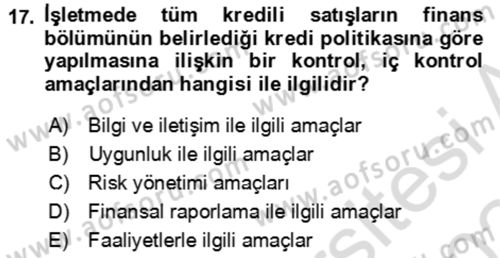 Muhasebe Denetimi Dersi 2023 - 2024 Yılı Yaz Okulu Sınav Soruları 17. Soru