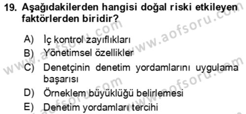 Muhasebe Denetimi Dersi 2023 - 2024 Yılı Yaz Okulu Sınav Soruları 19. Soru